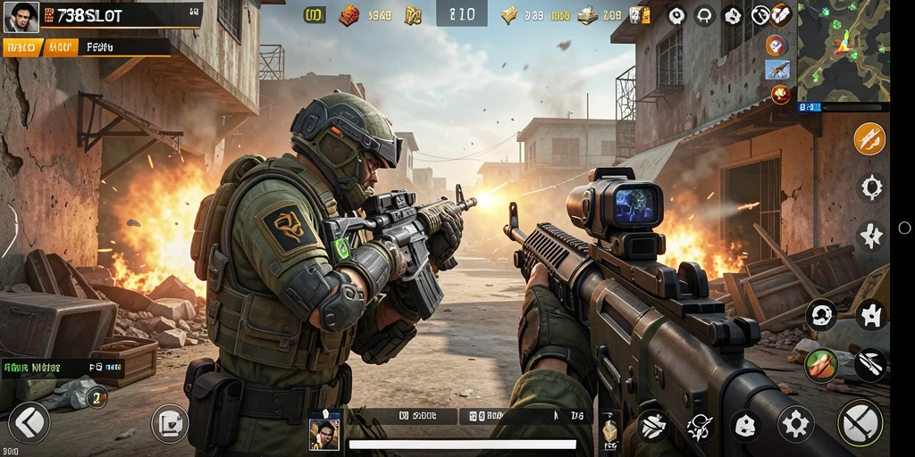 Tampilan gameplay FPS yang mendebarkan dalam 738SLOT.