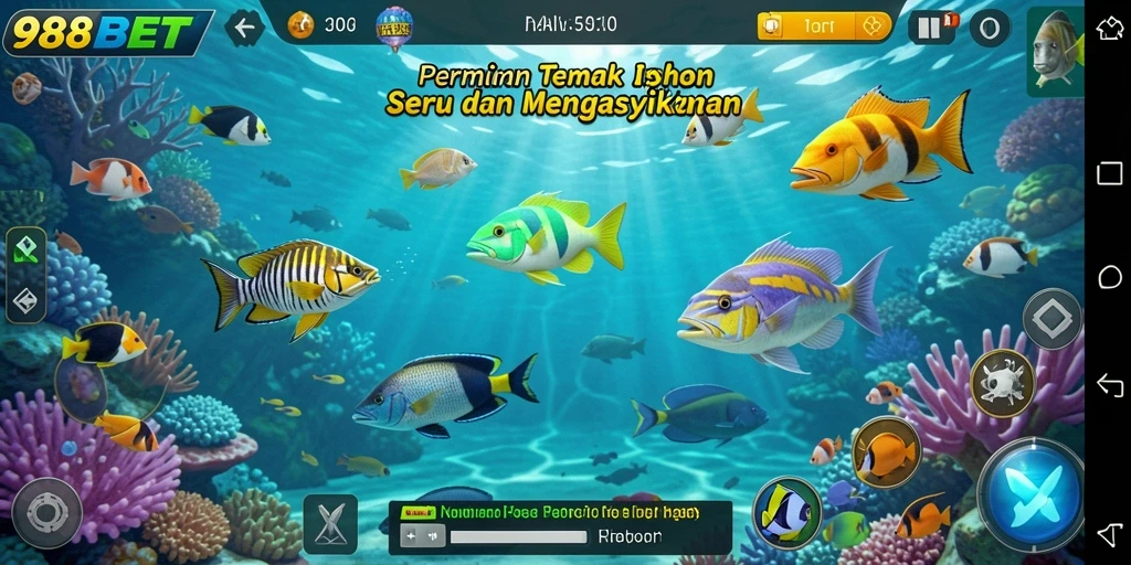 Screenshot utama 988BET menampilkan aksi seru dalam permainan Tembak Ikan.