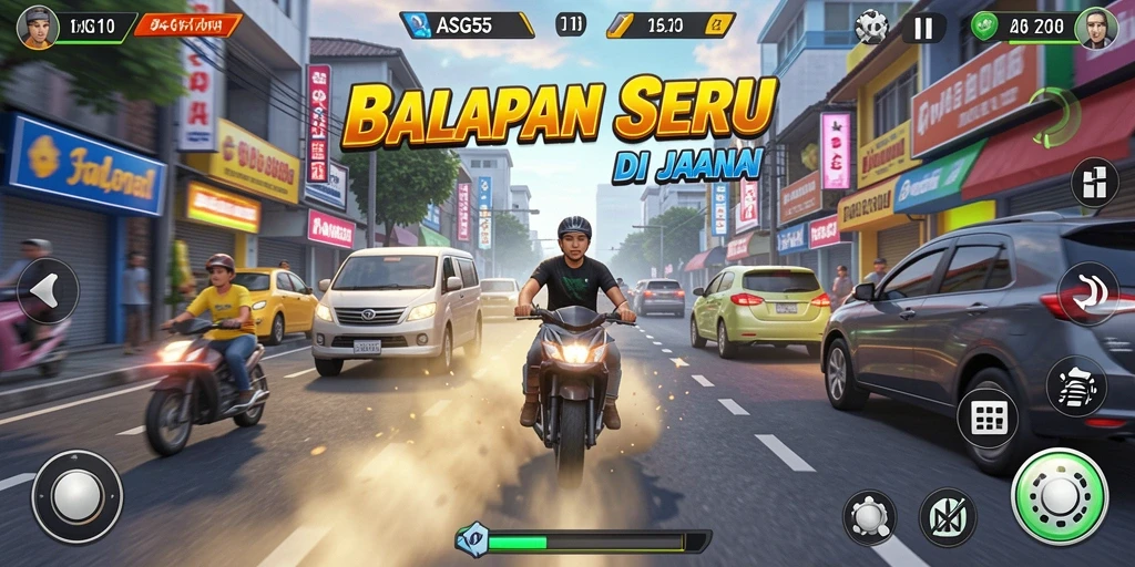 Tangkapan layar gameplay balapan di ASG55 yang penuh aksi.