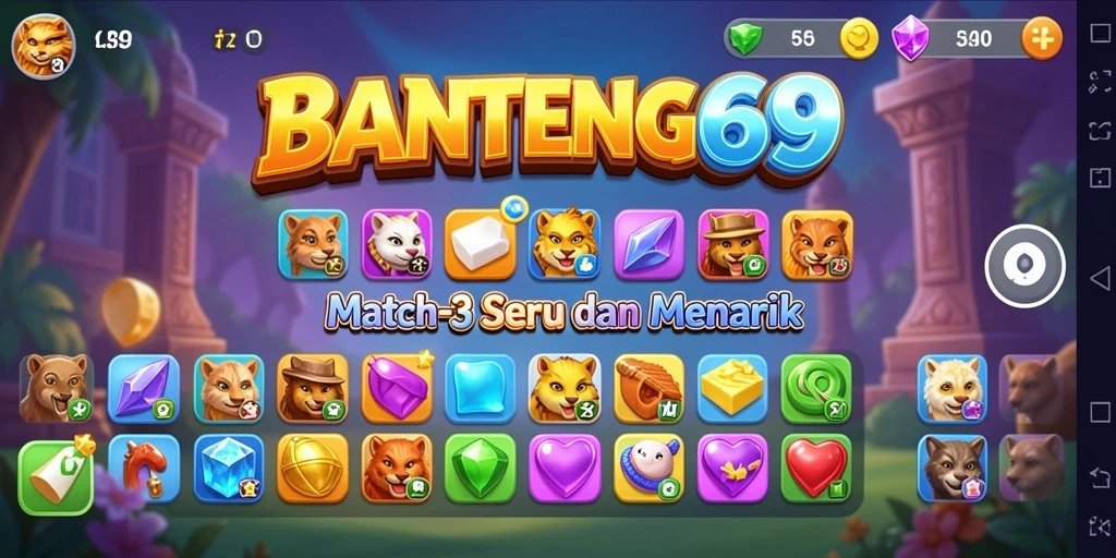 Tampilan gameplay BANTENG69 dengan aksi seru mencocokkan objek.