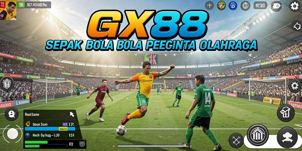Tampilan gameplay GX88 dengan aksi sepak bola yang seru.