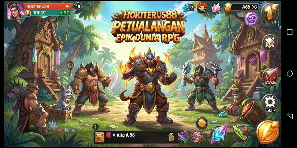 Menampilkan aksi seru dalam pertarungan RPG.