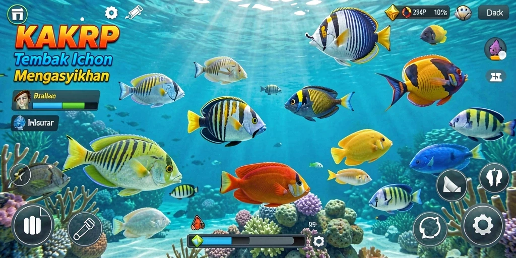 Tampilan gameplay KAKRP saat menembak ikan di lautan.