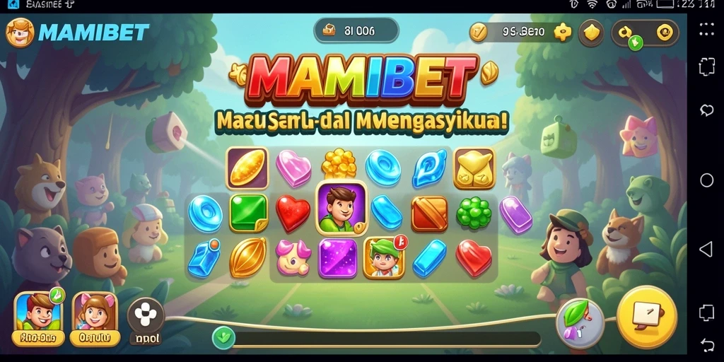 Tampilan gameplay MAMIBET dengan permata berwarna-warni yang menyenangkan.