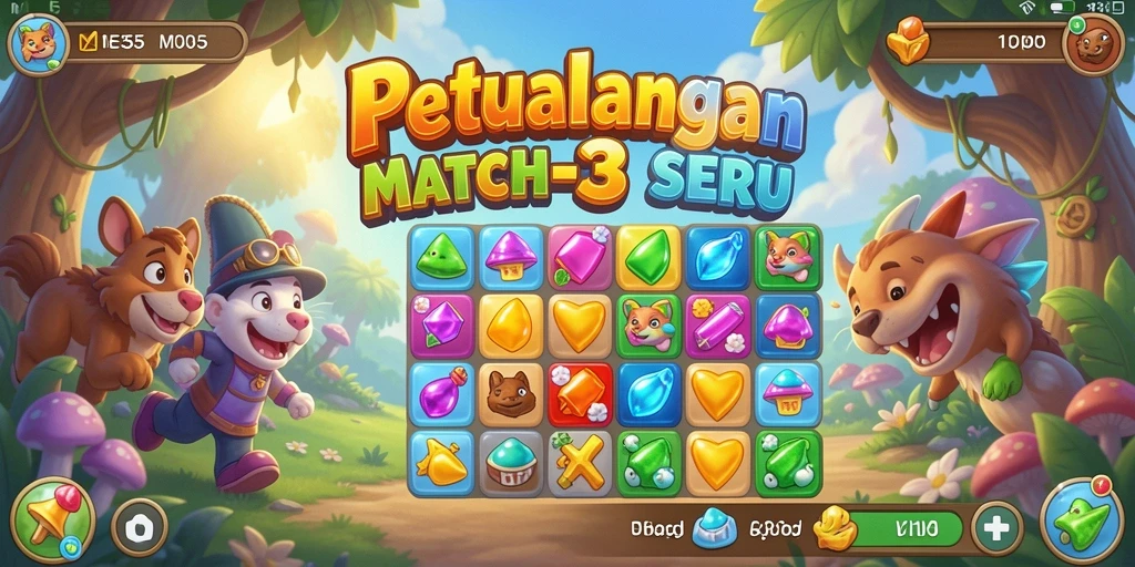 Tangkapan layar gameplay ME355 yang menampilkan aksi seru permainan Match-3.