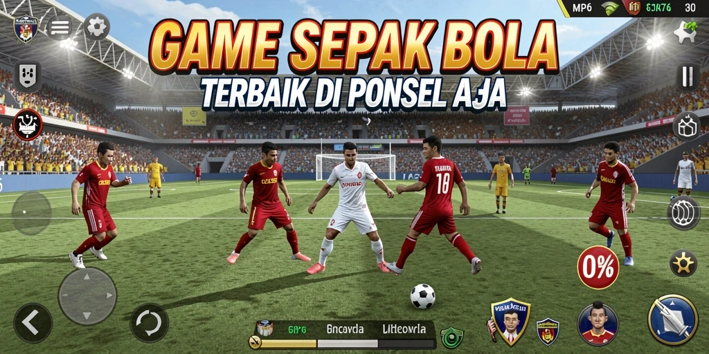 Tampilan gameplay seru dalam MPO76 yang menampilkan aksi sepak bola penuh semangat.