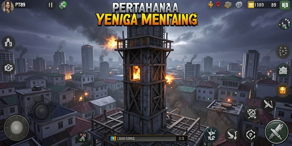 Tampilan gameplay PT89 menunjukkan menara dan musuh yang berinteraksi dalam pertempuran strategis.