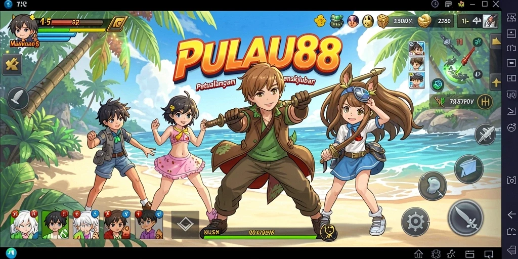Tampilan gameplay <strong>PULAU88</strong> yang penuh warna dan karakter anime.