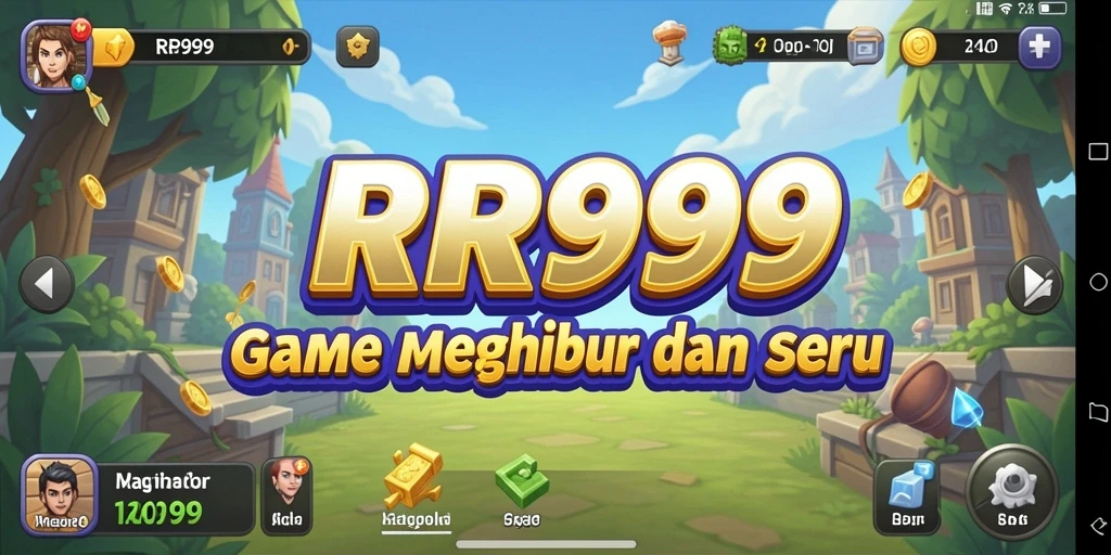 Gameplay RR999 yang menghibur dengan berbagai karakter dan item.